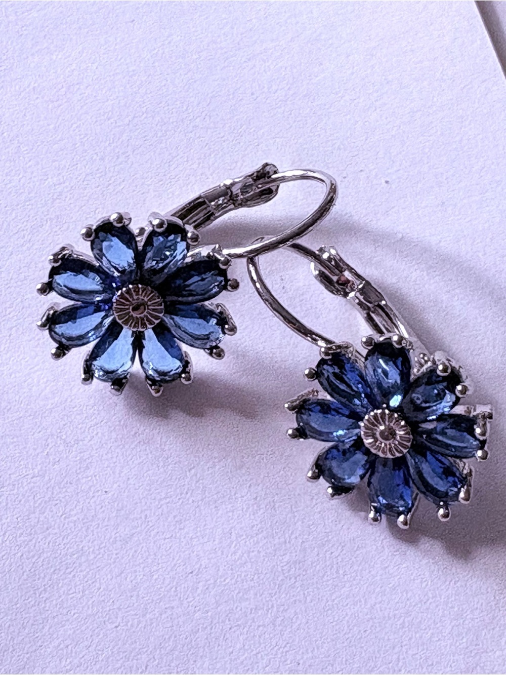 Blue Floral Drop Earrings with Sparkling Petals - new